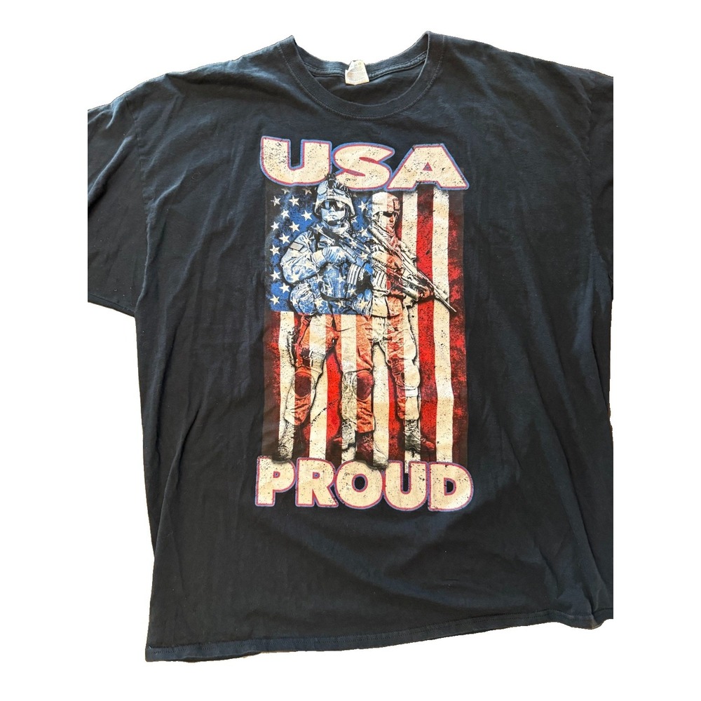 USA Proud Military Graphic T Shirt 3XL Black American Flag Soldiers Patriotic